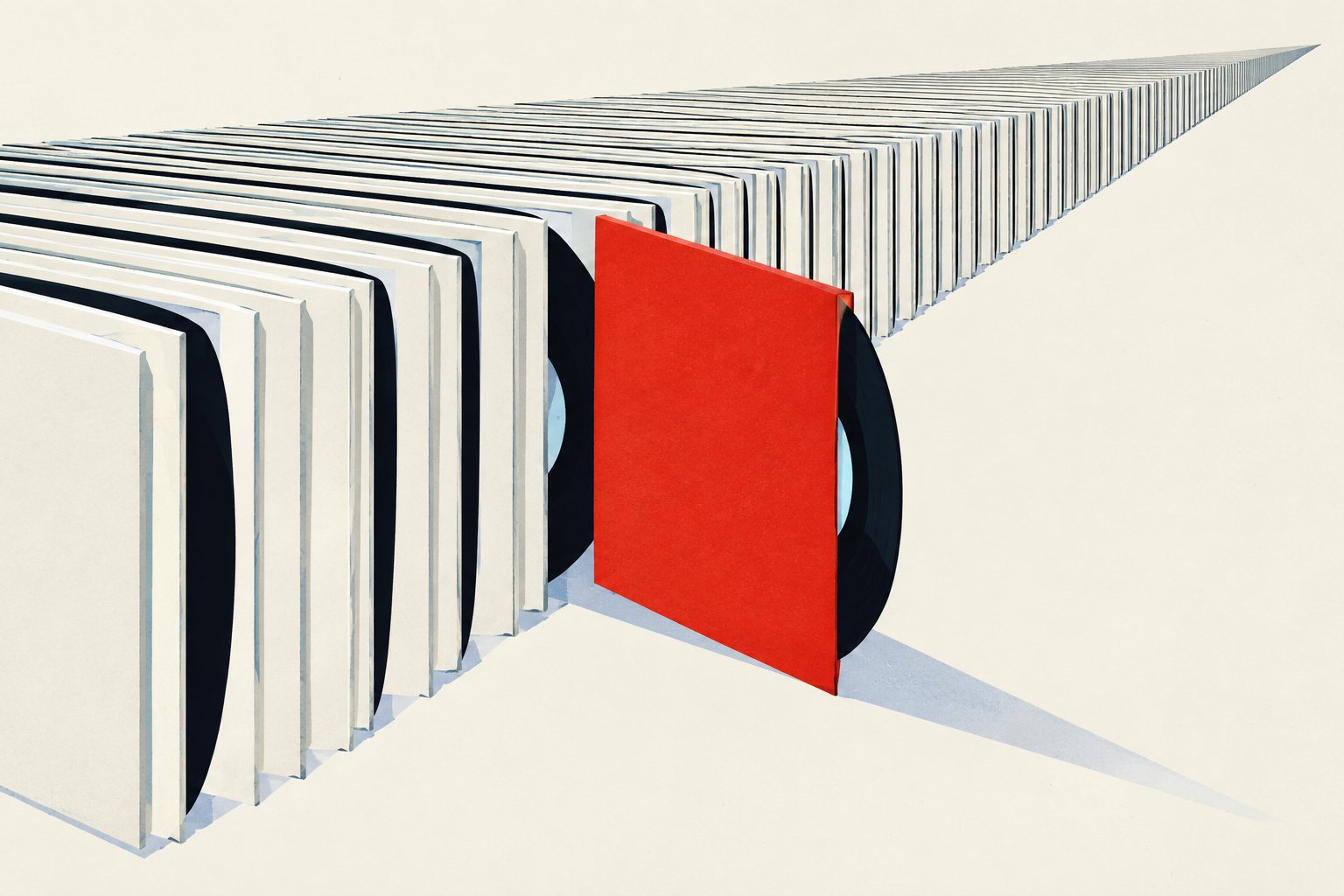 Illustration of an enormous stack of identical record sleeves